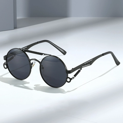 Gafas De Sol Redondas Steampunk Retro Montura De Metal Patilla Con Resorte Doble Puente Moda Unisex