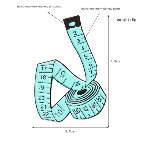 Creative Measuring Tape Enamel Brooch Zinc Alloy Painted Soft Ruler Shape Badge For Tailor Fashion Clothing Accessories