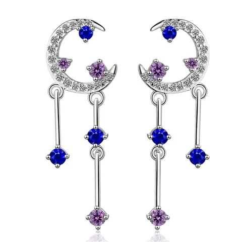 Sparkling Zirconia Moon Tassel Drop Earrings For Women Fashion Copper Silver Plated Asymmetric Moon Dangle Earrings Jewelry