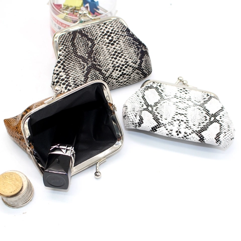 Vintage Kussverschluss Münzbörse PU Leder Schlangenmuster Mini Retro Metallverschluss Kleingeldtasche Für Damen Kleines Geschenk