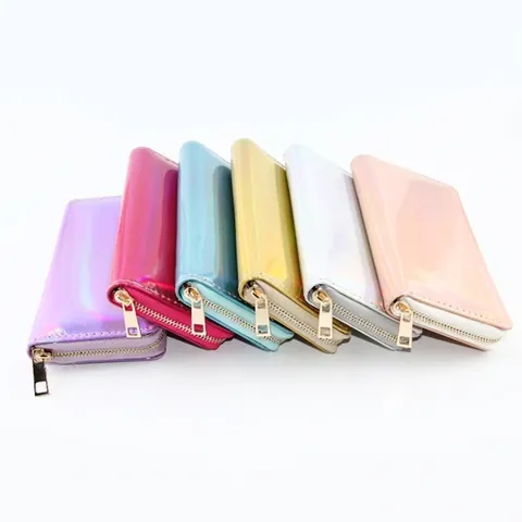 Portafoglio Lungo Con Cerniera In Pelle PU Olografica Laser Arcobaleno Per Donna Pochette Alla Moda Porta Carte Multipli