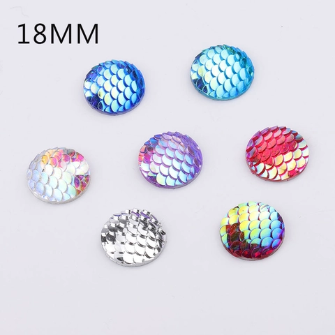 Cabochon Tondi In Scaglie Di Pesce Resina AB Iridescente Motivo Sirena Retro Piatto Per Creazione Gioielli Fai Da Te Accessori