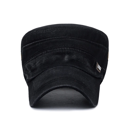 Vintage Washed Cotton Cadet Cap Men Adjustable Breathable Flat Top Military Hat Outdoor Sun Protection Casual Retro Style