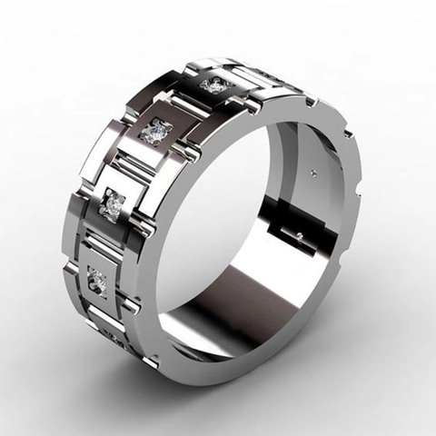 Anello Da Business Da Uomo Lega Placcato Oro Bianco Con Zirconi Cubici Strass Geometrico Trendy Gioielli Da Dito