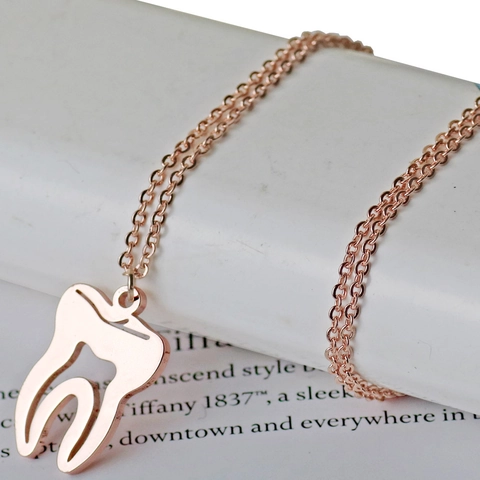 Stainless Steel Tooth Pendant Necklace Minimalist Hollow Anatomical Molar Jewelry For Dentist Graduation Women Men Gift