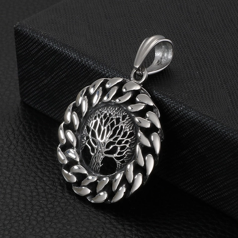 Vintage Tree Of Life Round Pendant Hollow Out Stainless Steel Gothic Punk Jewelry Accessory For Men Women Gift