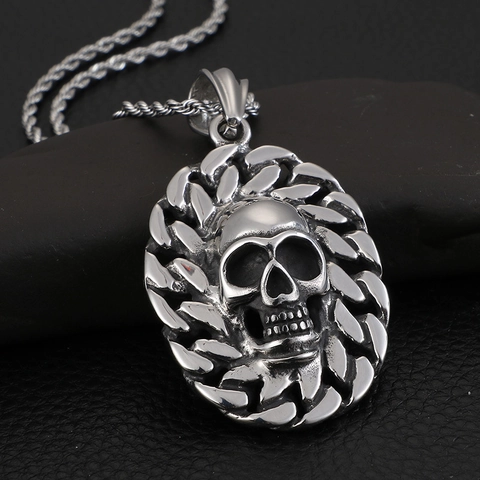 Pendente Teschio Retro Acciaio Inossidabile 316L Vintage Punk Gotico Gioielli Biker Bordo Catena Uomo Accessorio