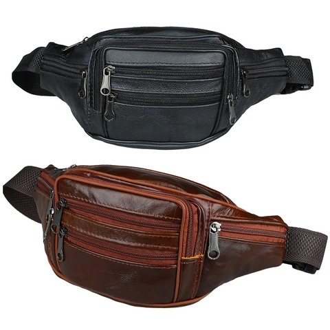 Herren Bauchtasche Echtes Leder Mehrere Taschen Wasserdicht Outdoor Sport Running Hüfttasche Lässig Crossbody