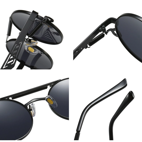 Gafas De Sol Redondas Steampunk Retro Montura De Metal Patilla Con Resorte Doble Puente Moda Unisex