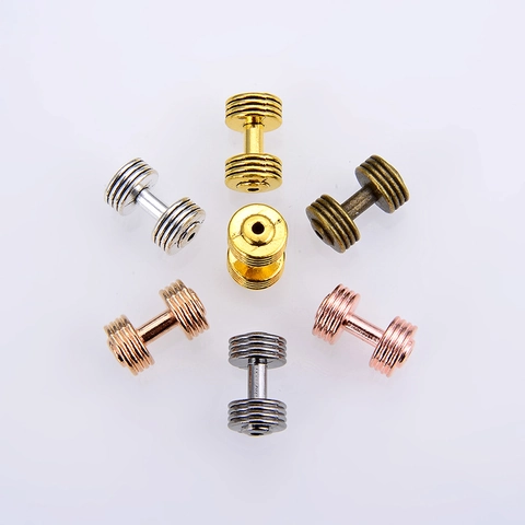Dumbbell Barbell Spacer Beads Zinc Alloy Striped Straight Hole DIY Jewelry Making Charms Vintage Fitness Style For Bracelets