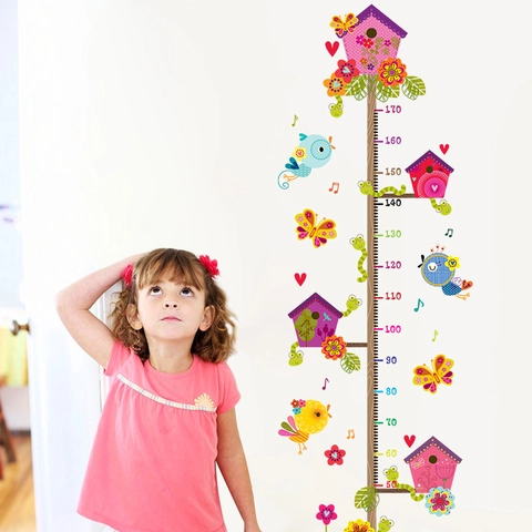 Cartoon Birdhouse Bird Height Growth Chart Wall Sticker For Children's Room DIY Measurement Growth Chart PVC Wall Decal