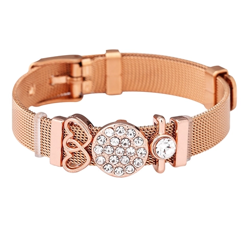 Titaniumstaal Mesh Band Armband Voor Dames Heren Hart Bedel Strass Sterrenhemel Mode Sieraden Paar Verstelbare Polsband
