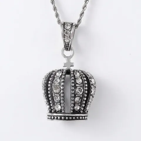 Ciondolo A Corona Acciaio Inossidabile Hip Hop Uomo Zirconi Cubici Stile Reale Rétro Argento Accessorio