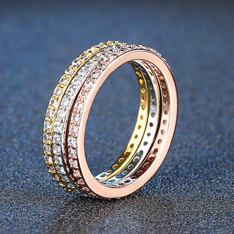 Kupfer Zirkonia Eternity Ringe Micro Pave Stapelbare Bänder Für Damen Modeschmuck Hochzeit Verlobung