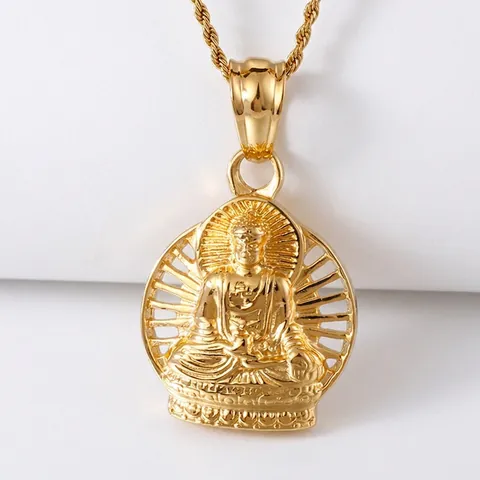 Buddha Pendant Necklace Retro 316L Stainless Steel Religious Sakyamuni Hollow Out Vintage Jewelry For Men