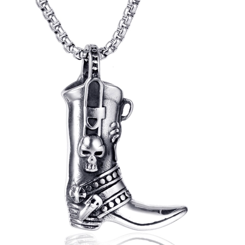 Herren 316 Edelstahl Cowboy Stiefel Totenkopf Anhänger Halskette Gothic Punk Rock Skorpion Kreuz Retro Schmuck