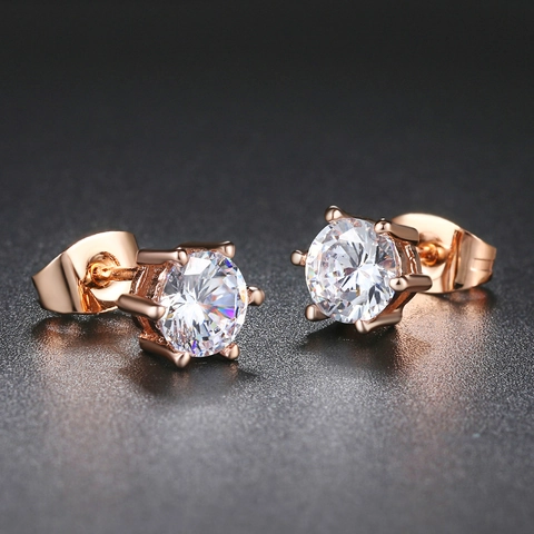 Geometric Cubic Zirconia Stud Earrings Copper Real Gold Plated Classic Round Square Bezel Set Jewelry For Women