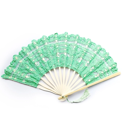Abanico Plegable de Encaje Estilo Corte Vintage Costillas de Bambú Calado Patrón Floral Borla Para Mujer Boda Fiesta Decoración
