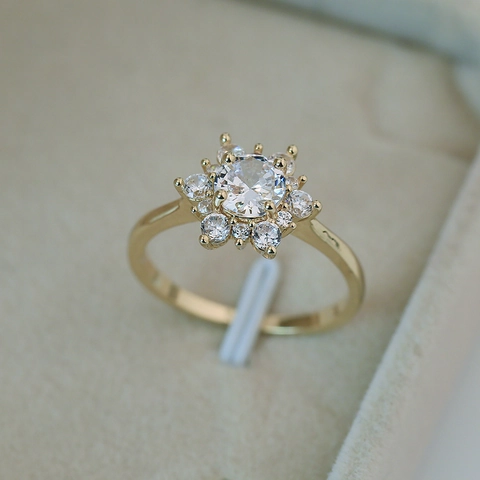 Bague Flocon De Neige Cuivre Zircone Cubique Fleur Cluster Bijoux Pour Femmes Élégant Cadeau Tendance Pierre Taille Ronde