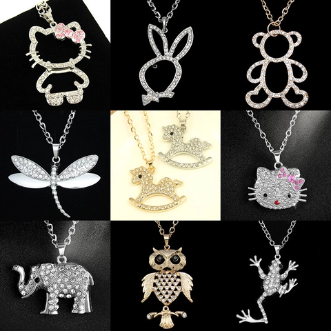 Collar Largo De Cadena Para Suéter De Aleación Con Diamantes Colgante De Animal Corazón Cruz Mariposa Joyería