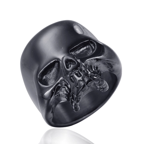 Punk Rock Men's Stainless Steel Skull Ring Gothic Skeleton Head Finger Ring For Men Women Black Gold Silver Fashion Jewelry