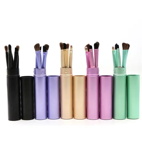 Makeup Brushes Pony Hair Wooden Handle Portable Travel Beauty Tools With Metal Storage Tube Colorful Eye Shadow Brushes