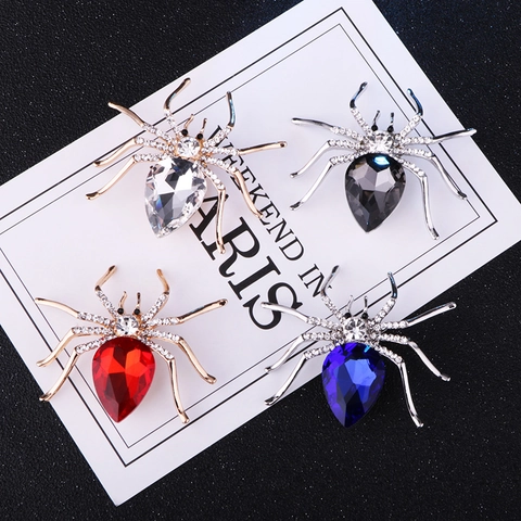 Broche De Araña Brillante De Aleación Alfiler De Animal Con Cristal En Forma De Pera Y Diamantes De Imitación Joyería Para Mujer Accesorio De Abrigo