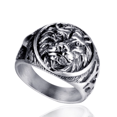 Men's Retro Lion Head Stainless Steel Ring Punk Rock Biker Relief Ring Gold Silver Fashion Biker Jewelry Finger Ring Gift