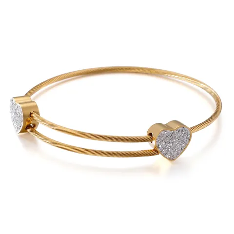 Hart Roestvrij Staal Kabeldraad Armband Pave Zirkoon Open Verstelbare Bangle Minimalistische Mode Sieraden Vrouwen Cadeau