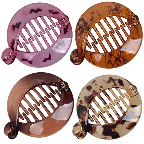 Circular Banana Hair Clips PC Plastic Tortoise Shell Pattern Interlocking Teeth Ponytail Holder Accessory For Women Retro Style