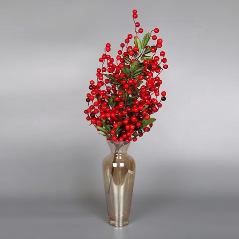 Artificial Red Berry Branches Vivid Holly Berries With Green Leaves For Christmas Home DIY Wreath Decor Foam And Satin