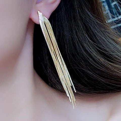 Boucles D'oreilles Pendantes Longues Gland Alliage Chaîne Métallique Géométrique Élégant Style Coréen Pour Femmes Bijoux De Fête
