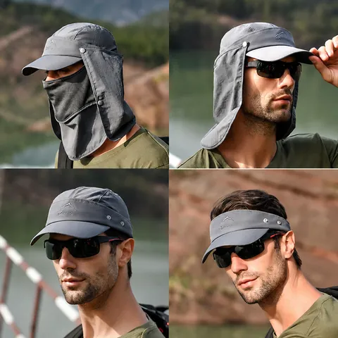 Outdoor Sun Protection Hat With Removable Face Mask Neck Flap Quick Dry Breathable Fishing Hiking Baseball Cap