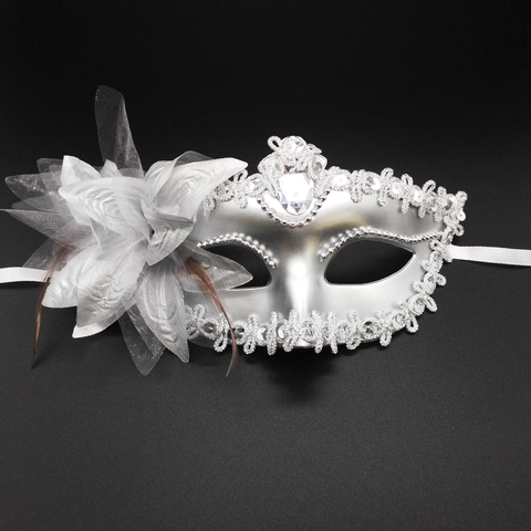 Lily Flower Venetian Masquerade Mask Half Face With Fabric Flower Feathers Sequins Rhinestones Plastic Mysterious Party Carnival