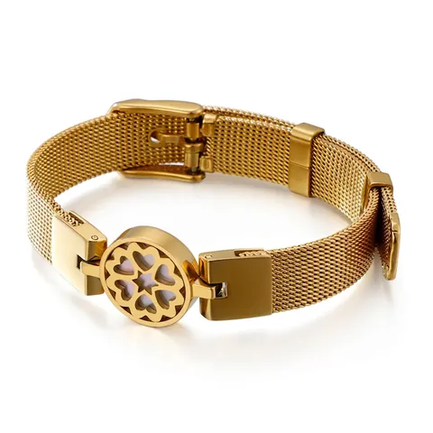 Bracciale A Maglia Stile Cinturino Orologio Forma Di Cuore Intarsio Di Conchiglia Acciaio Inossidabile 316L Gioielli Per Donna