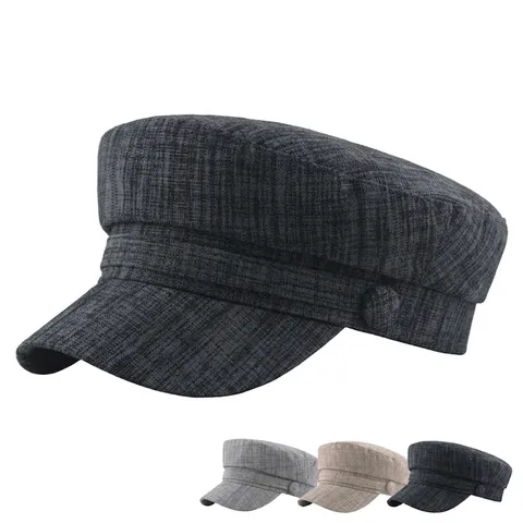 Newsboy Cap Cotton Linen Retro Sailor Hat Flat Top Vintage Cabbie Hat Unisex Breathable