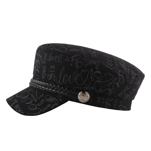Cappello Da Marinaio Retrò Con Stampa Graffiti E Corda Intrecciata Misto Cotone Motivo Lettere Newsboy Cap