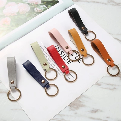 Portachiavi In Pelle PU Minimalista Trama Litchi Anello Con Rivetto In Metallo Dorato Per Chiavi Auto Borsa