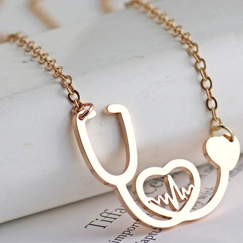 Collana Pendente Stetoscopio Battito Cardiaco Acciaio Inossidabile Gioielli Tema Medico Per Donne Infermiera Medico Regalo