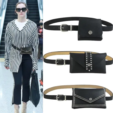 Borsa Da Cintura Donna Pelle PU Cinturino Regolabile Con Borchie Pochette Rimovibile Accessorio Semplice Elegante