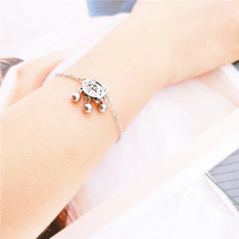 Kinder Edelstahl Armband Traditionell Chinesisch Langlebigkeitsschloss Anhänger Glocken Segen Schmuck Für Jungen Mädchen
