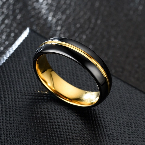 Brushed Two-Tone Black Gold Stainless Steel Ring For Men Women Personalized Geometric Finger Ring Fashion Jewelry Accessory