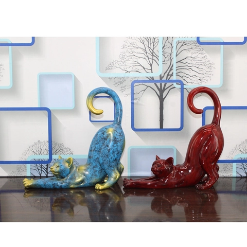Statuetta Di Gatto Allungamento Scultura In Resina Astratta Elegante Ornamento Animale Per Soggiorno Arredamento Ufficio