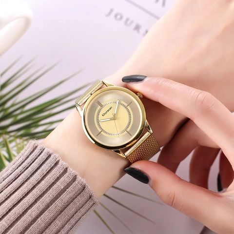 Women Quartz Watch Minimalist Analog Elegant Fashion Casual Timepiece With Metal Mesh Strap And Alloy Case