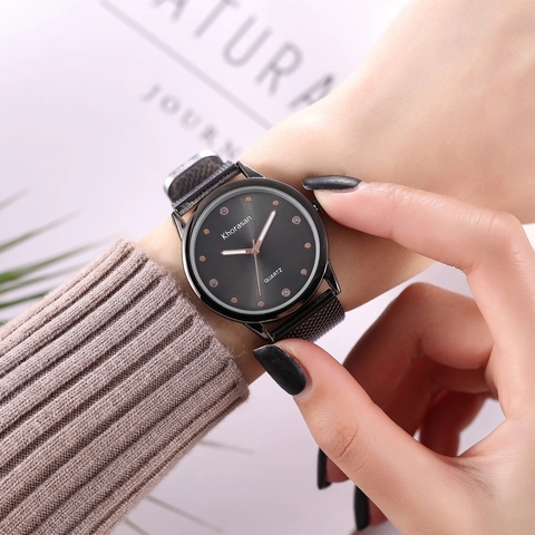 Women Quartz Watch Alloy Case Metal Mesh Strap Rhinestone Index Minimalist Casual Fashion Wristwatch