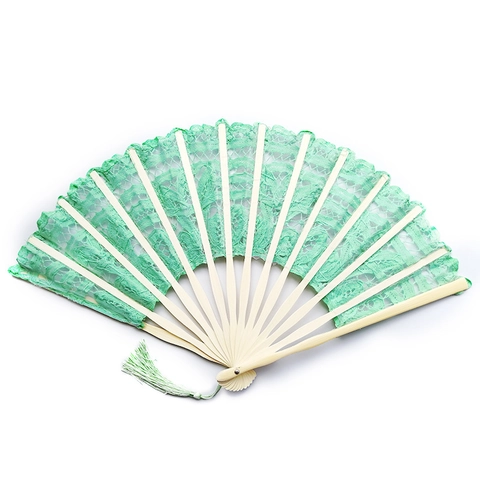 Abanico Plegable de Encaje Estilo Corte Vintage Costillas de Bambú Calado Patrón Floral Borla Para Mujer Boda Fiesta Decoración