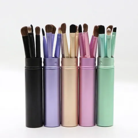 Makeup Brushes Pony Hair Wooden Handle Portable Travel Beauty Tools With Metal Storage Tube Colorful Eye Shadow Brushes