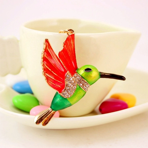 Hummingbird Keychain Zinc Alloy Enamel Bird Key Ring With Rhinestone Animal Shape Bag Charm Jewelry Gift For Women