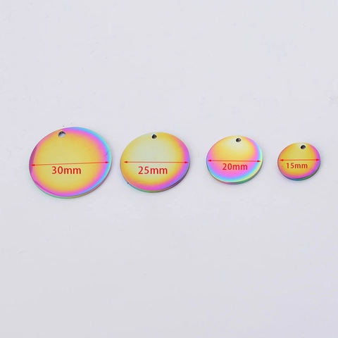 Ronde Schijfhangers Regenboog Iriserend Gepolijst Roestvrij Staal Blanco Charms Voor DIY Sieraden Maken