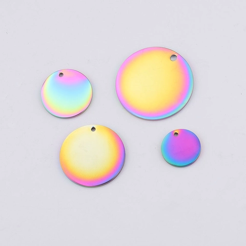 Ronde Schijfhangers Regenboog Iriserend Gepolijst Roestvrij Staal Blanco Charms Voor DIY Sieraden Maken